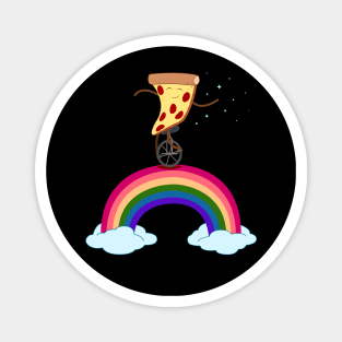 Funny Pepperoni Cheese Rainbow Pizza On Wheels In Space Riding Unicycle Rainbow Planet Stars Magnet